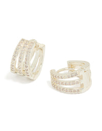 Silver Plated Cubic Zirconia Trio Layered Huggie Earrings - link has visual effect only