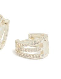 Silver Plated Cubic Zirconia Trio Layered Huggie Earrings - link has visual effect only