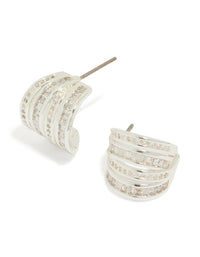 Silver Plated Cubic Zirconia 4 Layered Huggie Earrings - link has visual effect only