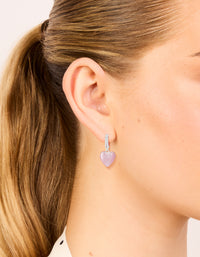 Silver Plated Pave Cubic Zirconia Heart Drop Huggie Earrings - link has visual effect only