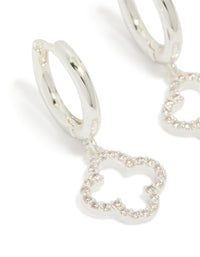 Silver Plated Cubic Zirconia Flower Huggie Drop Earrings - link has visual effect only