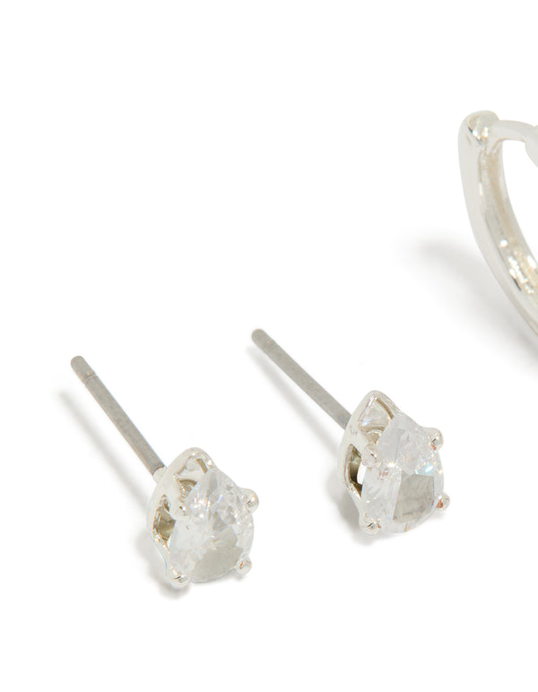 Silver Plated Cubic Zirconia Hoop & Stud Earrings 2-Pack
