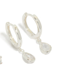 Silver Plated Cubic Zirconia Hoop & Stud Earrings 2-Pack - link has visual effect only