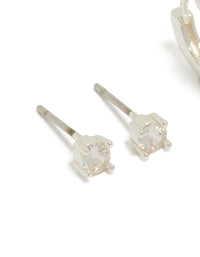 Silver Plated Cubic Zirconia Studs & Flower Huggie Earrings 2-Pack - link has visual effect only