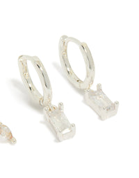 Silver Plated Cubic Zirconia Leaf Studs & Baguette Huggie Earrings 2-Pack - link has visual effect only