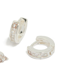Silver Plated Cubic Zirconia Trio Stud & Huggie Earrings 2-Pack - link has visual effect only