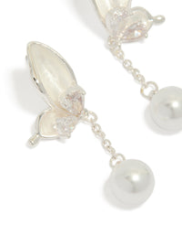 Silver Plated Enamel Butterfly Pearl Drop Earrings - link has visual effect only