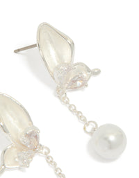 Silver Plated Enamel Butterfly Pearl Drop Earrings - link has visual effect only