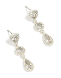 Silver Plated Cubic Zirconia Organic Circles Triple Drop Earrings - link has visual effect only