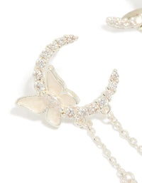 Silver Plated Cubic Zirconia Moon & Butterfly Drop Earrings - link has visual effect only