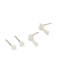 Silver Plated Cubic Zirconia Flower Teardrop Earrings 2- Pack - link has visual effect only