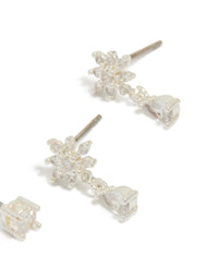 Silver Plated Cubic Zirconia Flower Teardrop Earrings 2- Pack - link has visual effect only