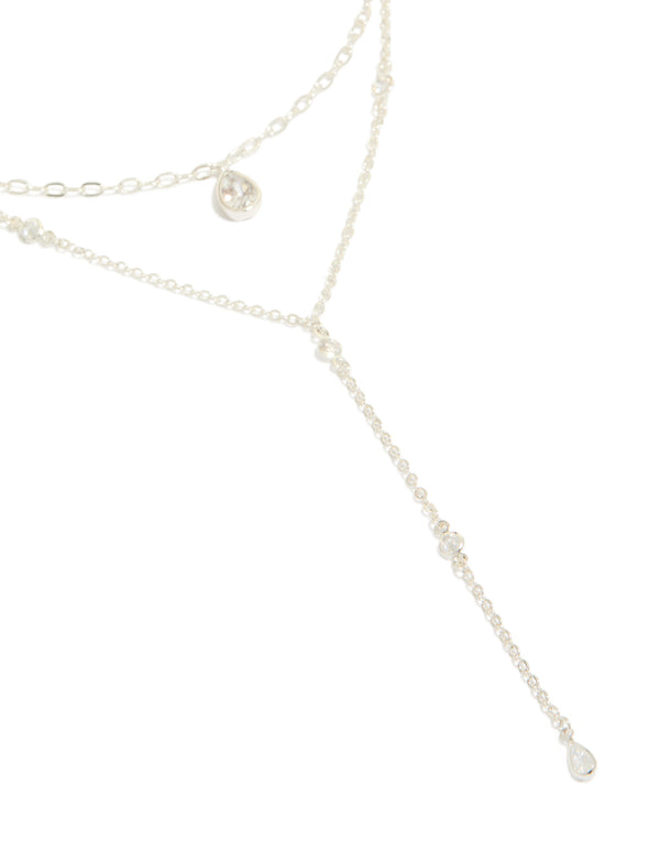Silver Plated Cubic Zirconia Layered Y-Necklace