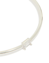 Silver Plated Rectangular & Teardrop Cubic Zirconia Bangles 2-Pack - link has visual effect only