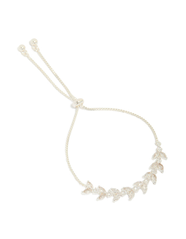 Silver Plated Cubic Zirconia Vine Leaf Toggle Bracelet