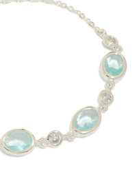 Silver Plated Blue Cubic Zirconia Large Bezel Trio Toggle  Bracelet - link has visual effect only