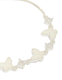 Silver Plated Smooth & Cubic Zirconia Butterfly Charms Inlay Toggle Bracelet - link has visual effect only