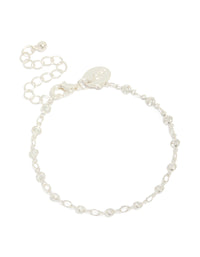 Silver Plated Cubic Zirconia Round Dainty Chain Bracelet - link has visual effect only