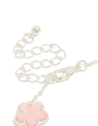 Silver Plated Pink Flower Charms Station Bracelet - link has visual effect only