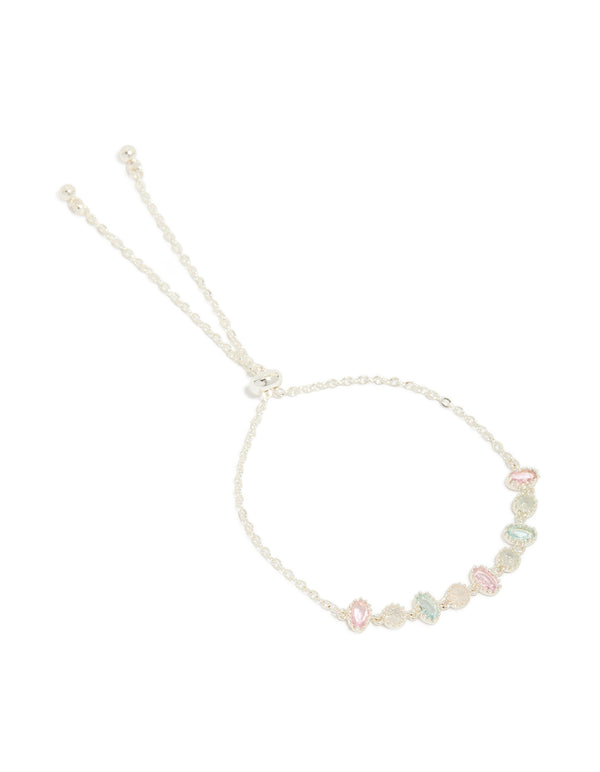Silver Plated Oval & Round Cubic Zirconia Tennis Toggle Bracelet