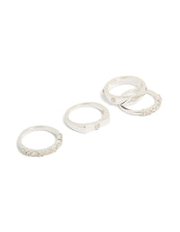 Silver Plated Diamante Inlay & Band Rings 4-Pack - link has visual effect only