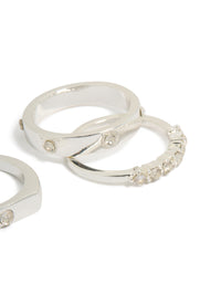 Silver Plated Diamante Inlay & Band Rings 4-Pack - link has visual effect only