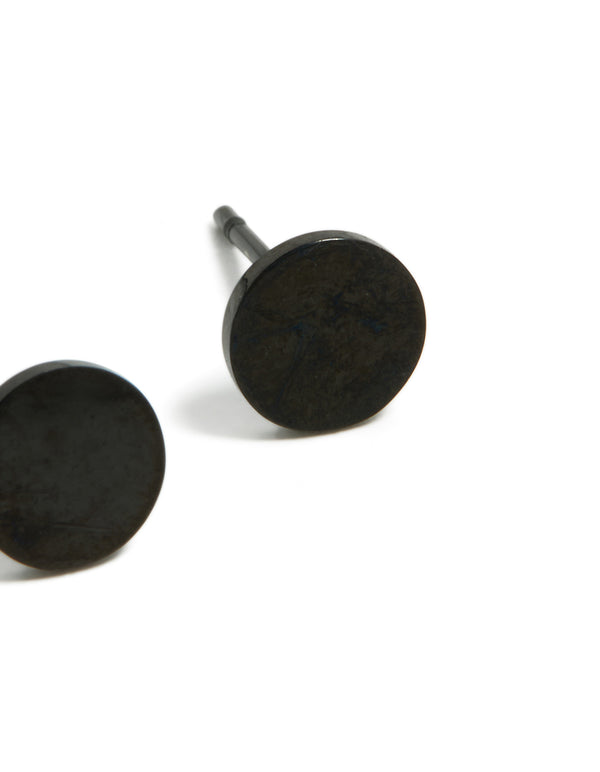 Waterproof Black Coated Metal  Stainless Steel Disc Stud Earrings 6 MM