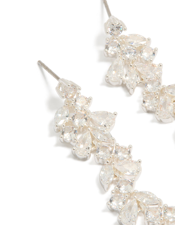 Silver Plated Cubic Zirconia Dainty Vine Drop Earrings