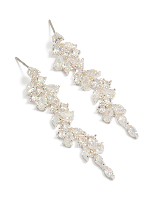 Silver Plated Cubic Zirconia Dainty Vine Drop Earrings