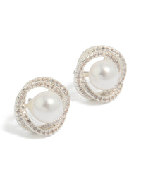 Silver Plated Cubic Zirconia Twist Pearl Stud Earrings - link has visual effect only