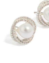 Silver Plated Cubic Zirconia Twist Pearl Stud Earrings - link has visual effect only