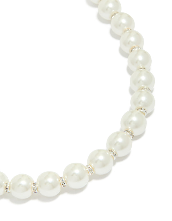 Silver Plated Pearl & Diamante Rondell Necklace