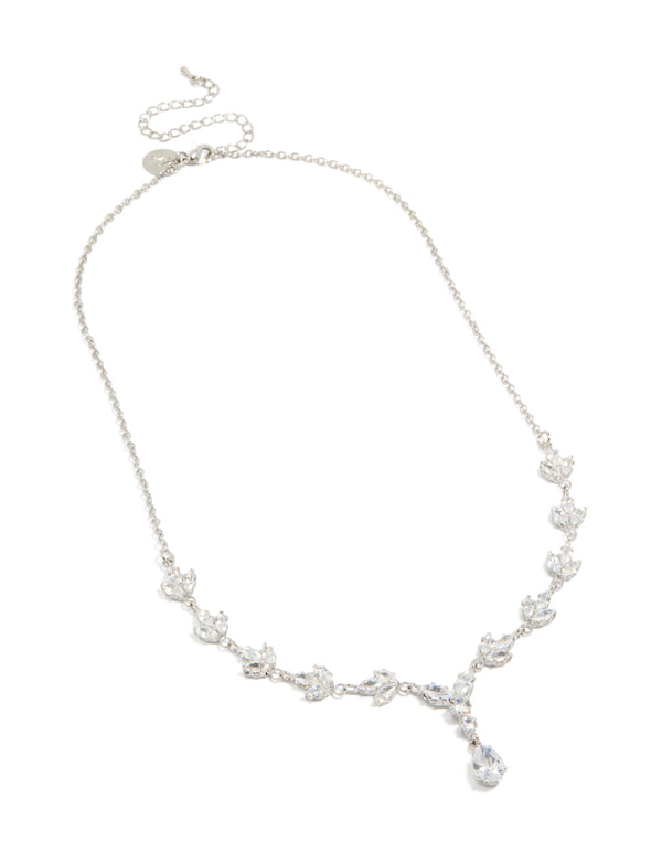 Silver Plated Cubic Zirconia Marquise Vine Y-Necklace