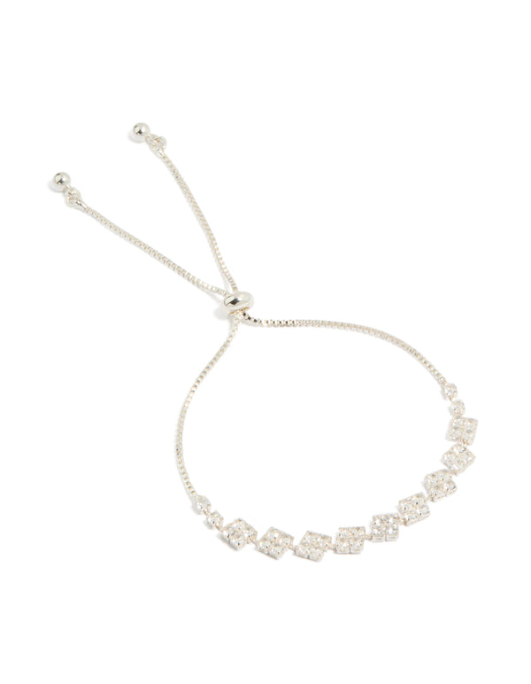 Silver Plated Cubic Zirconia Flower Detail Toggle Bracelet