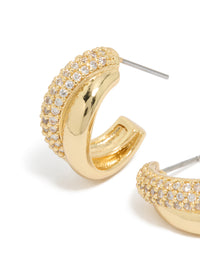 Gold Plated Cubic Zirconia Pavé & Plain Layered  Hoop Earrings - link has visual effect only