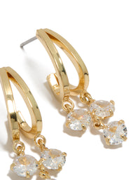 Gold Plated Cubic Zirconia Double Drop Hoop Earrings - link has visual effect only