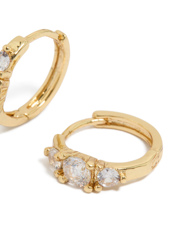 Gold Plated Mixed Sized Cubic Zirconia Mini Huggie Earrings