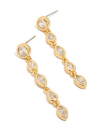 Showcasing statement long drop earrings crafted from gold plated material with cubic zirconia in mixed shapes front view - link has visual effect only