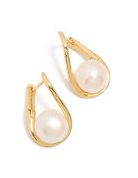 Gold Plated Freshwater Pearl Twist Hoop Earrings - link has visual effect only