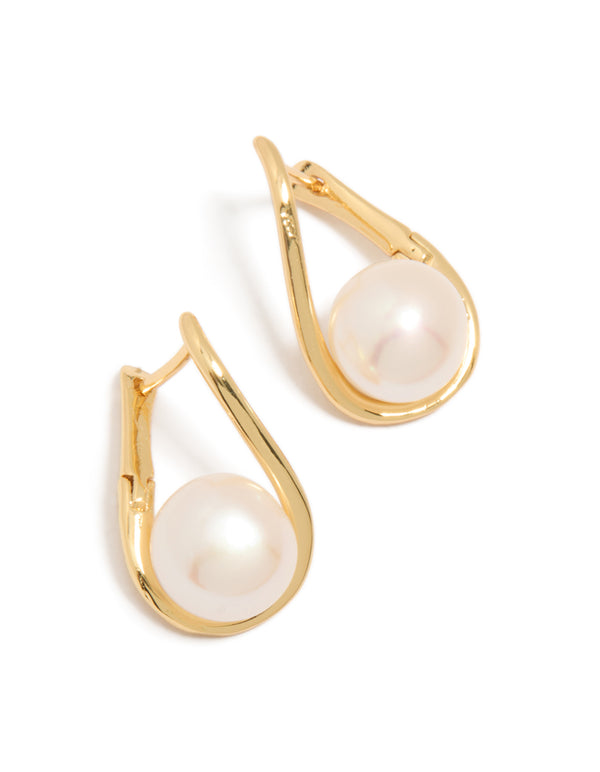 Gold Plated Freshwater Pearl Twist Hoop Earrings