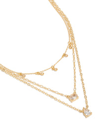 Gold Plated Cubic Zirconia Multi Shape Triple Layered Necklace - link has visual effect only