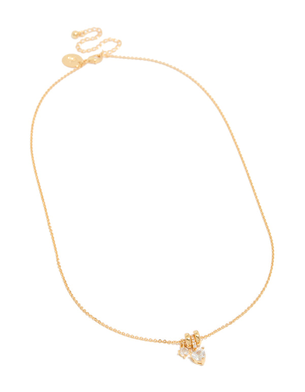 Gold Plated Cubic Zirconia Heart & Circle Pendant Necklace