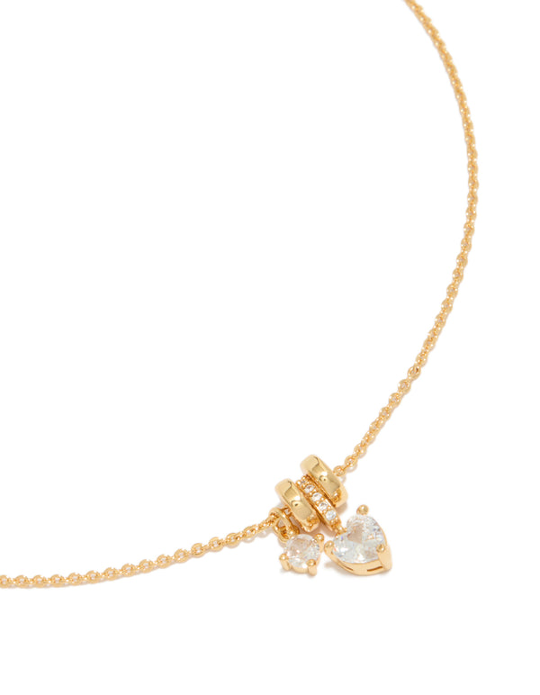 Gold Plated Cubic Zirconia Heart & Circle Pendant Necklace