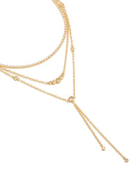Crafted from gold plated cubic zirconia tennis and Y-necklaces in a 3-pack close up view - link has visual effect only
