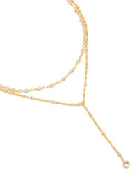 Gold Plated Cubic Zirconia Bezel Layered Chain Y-Necklace - link has visual effect only