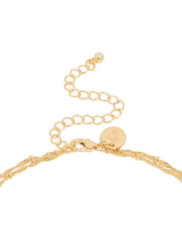 Gold Plated Cubic Zirconia Bezel Layered Chain Y-Necklace