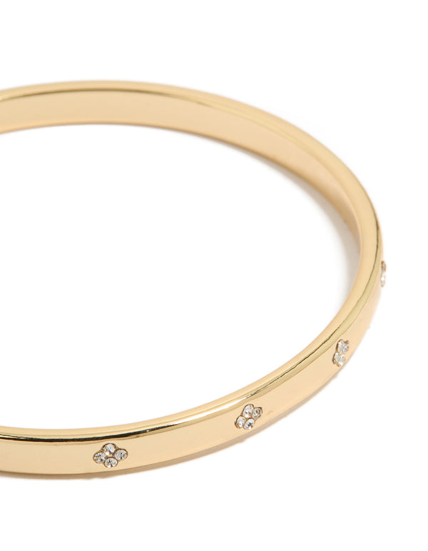 Gold Plated Cubic Zirconia Flowers Bezel Set Bangle
