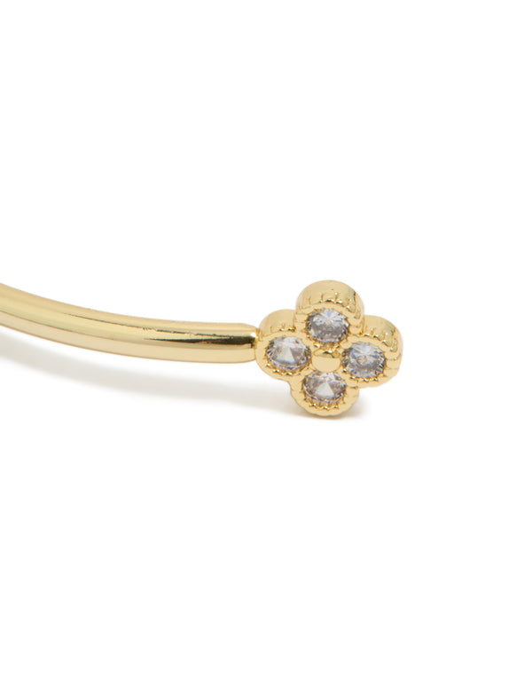 Gold Plated Cubic Zirconia Flower Wrist Cuff