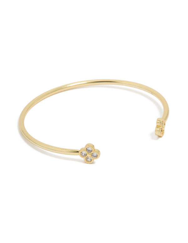Gold Plated Cubic Zirconia Flower Wrist Cuff
