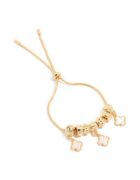 Gold Plated Beaded & Pink Genuine Shell Flower Inlay Charm Toggle Bracelet - link has visual effect only